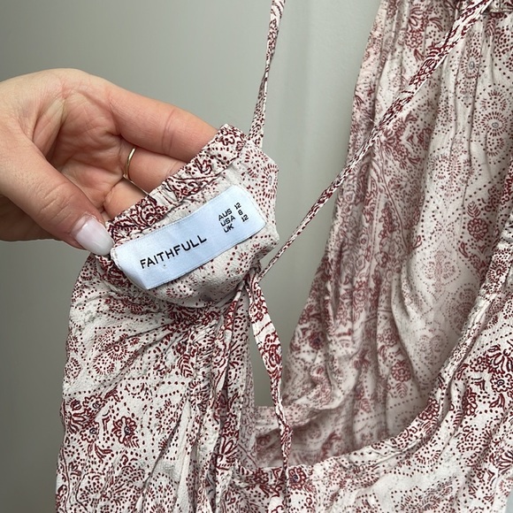 FAITHFULL THE BRAND Red Floral High-Neck Open-Back Midi Dress Size 8 - Picture 5 of 7